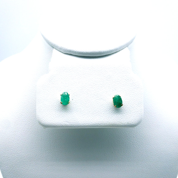 14K Gold Emerald Stud Earrings Oval Cut Prong Set ~1.0 CTW Fine Jewelry - Picture 2 of 11